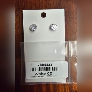 White CZ Silver Earrings With Star Design